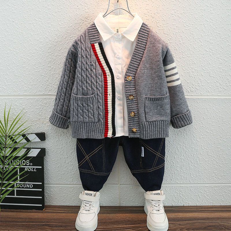 Áo Khoác Len Cardigan Cổ Chữ V Phong Cách Mùa Thu Mới Cho Bé Trai