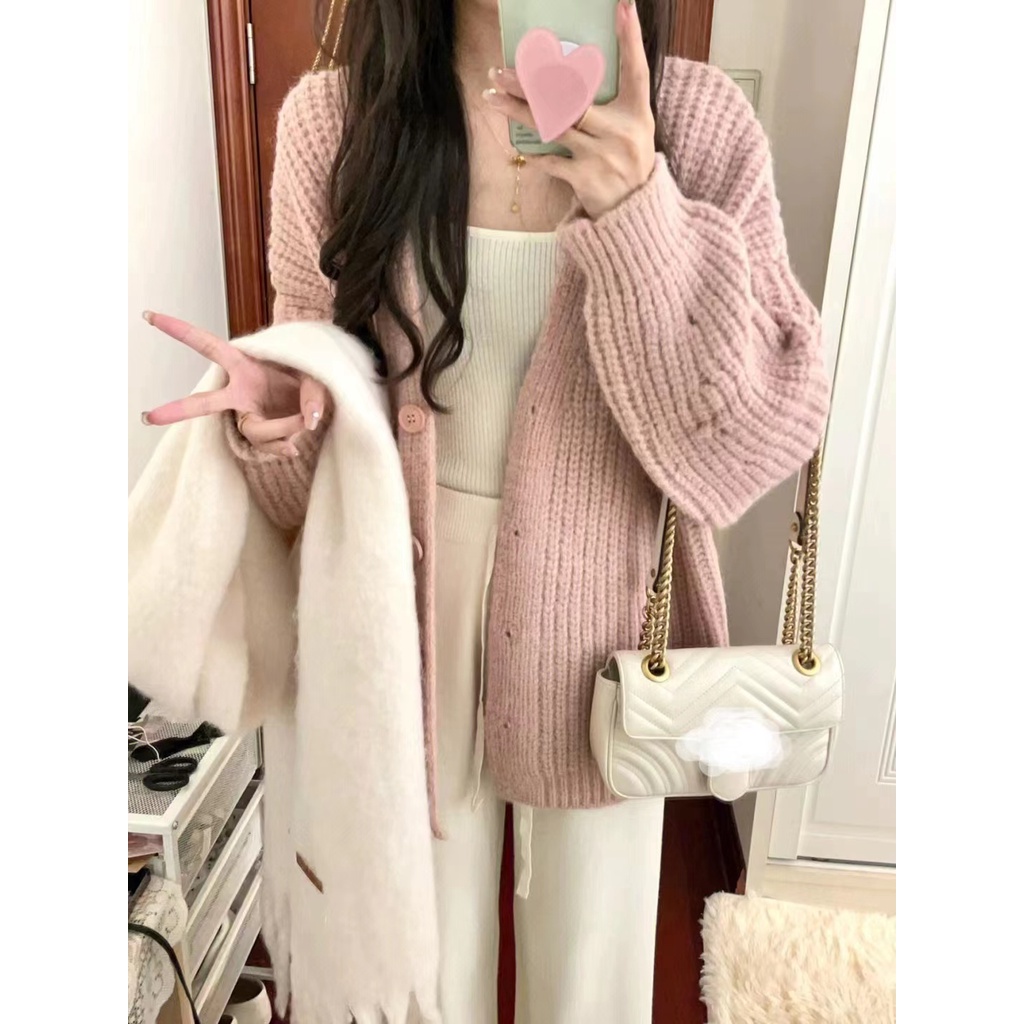 Lazy style coarse needle sweater cardigan Autumn New loose bat sleeve slimming sweater top women's MC women's clothing J7KA