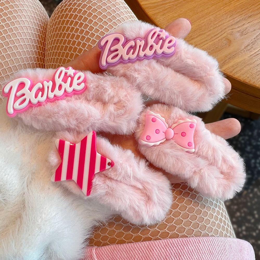 Elsworth Kẹp Tóc Lông Xù Màu Hồng Hình Ngôi Sao Chữ barbie Phong Cách harajuku Hàn Quốc Thời Trang Cho Nữ