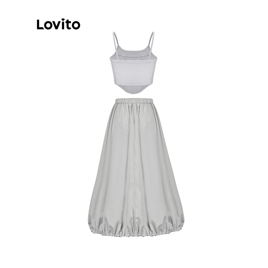 Bộ chân váy LOVITO viền kiểu cách trước dài sau ngắn màu trơn thường ngày cho nữ L55AD073