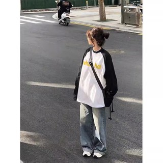 NRVP Mới 100% cotton dài tay áo thun nữ lỏng nhân quả cổ tròn oversize thương hiệu địa phương tees