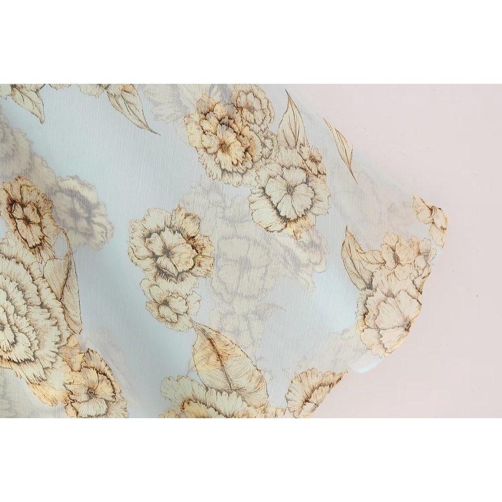 Qunz fashion áo sơ mi dài tay in hoa + váy nửa dài 3880