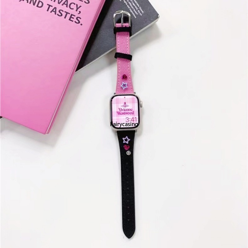 Dây đeo bằng da phong cách giải trí cho iwatch series ultra 8 6 6 6 se y2k denim girl bracelet cho apple watch dây đeo 41mm 40mm 45mm 38mm 49mm phụ kiện