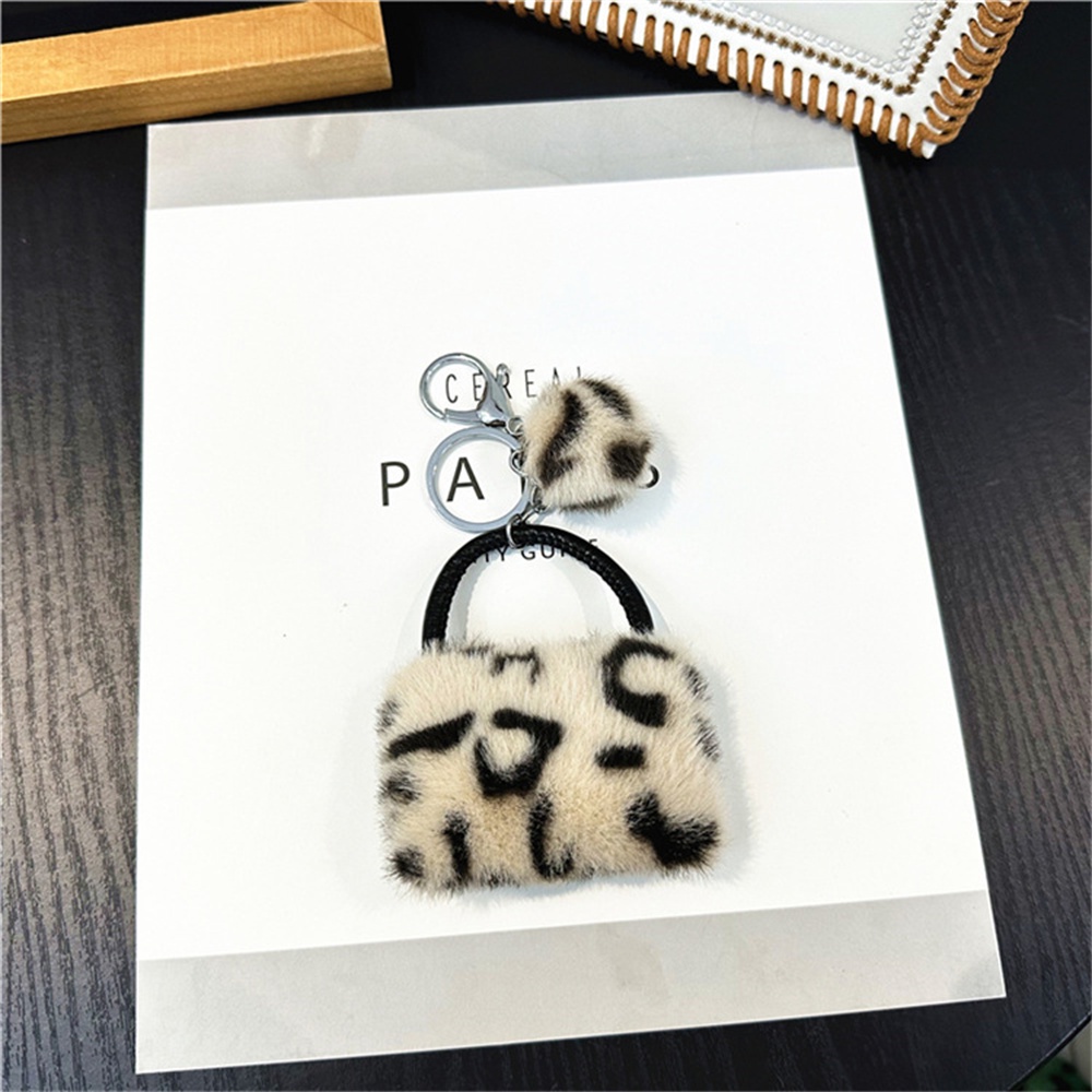 Hình dạng túi xách dễ thương fluffy keychain sáng tạo leopard plush ball keyrings cho phụ nữ người giữ chìa khóa ô tô phụ kiện quà tặng bạn bè