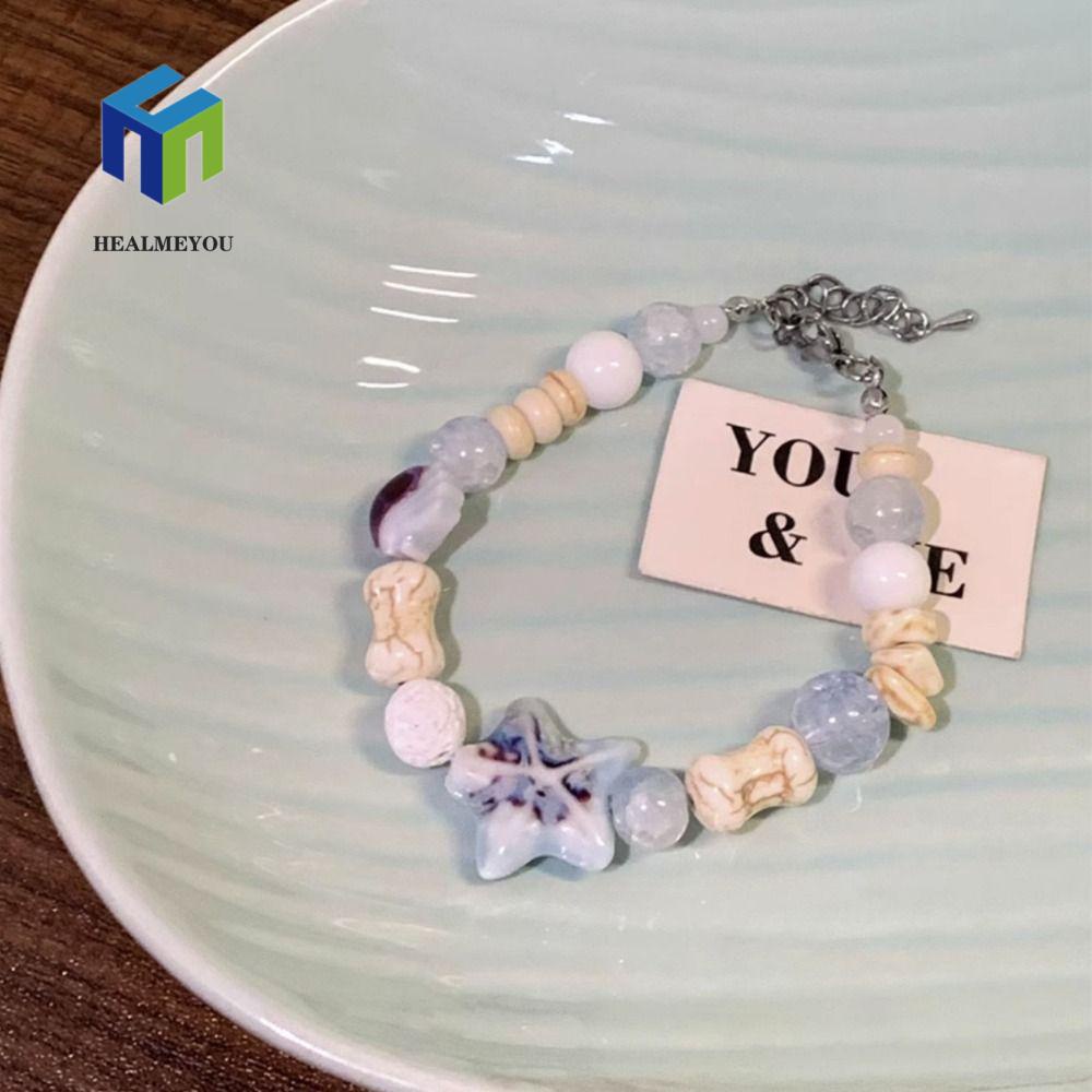 Vòng Tay Chuỗi Hạt Gốm Sứ Hình Hoa Lily / Voi / Mắt Mèo Kiểu Hàn Quốc Cho Cặp Đôi