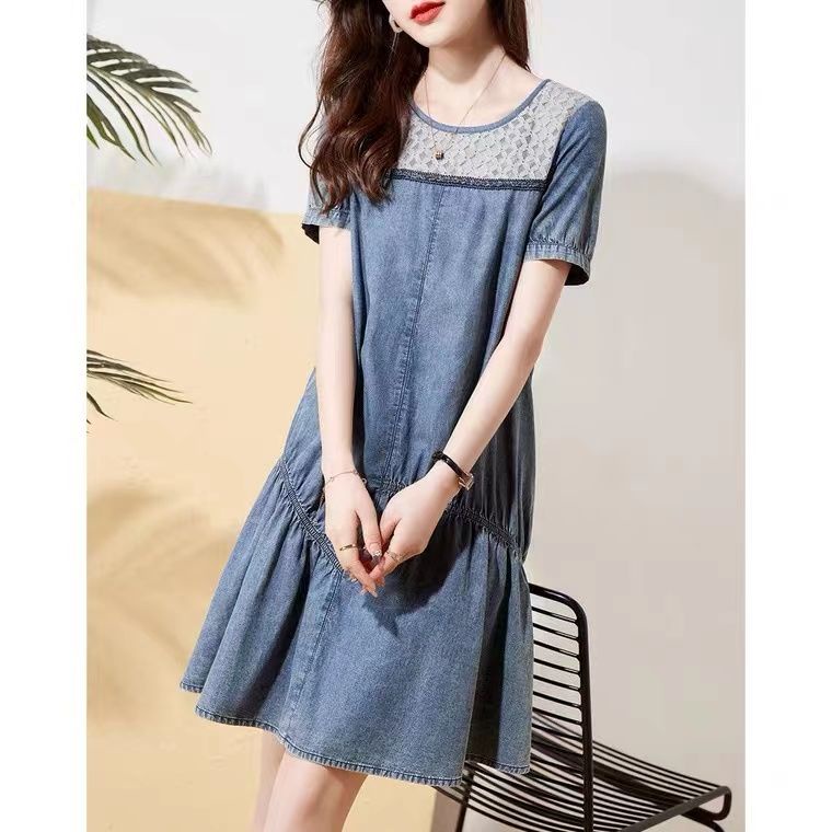 Đầm denim Phối Ren Thời Trang Mùa Hè Hàn Quốc 2023 Mới