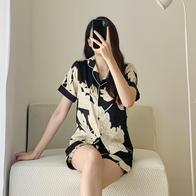 Bộ ngủ nữ pijama mặc nhà chất lụa latin cao cấp họa tiết hoa mẫu đơn Melli Homewear