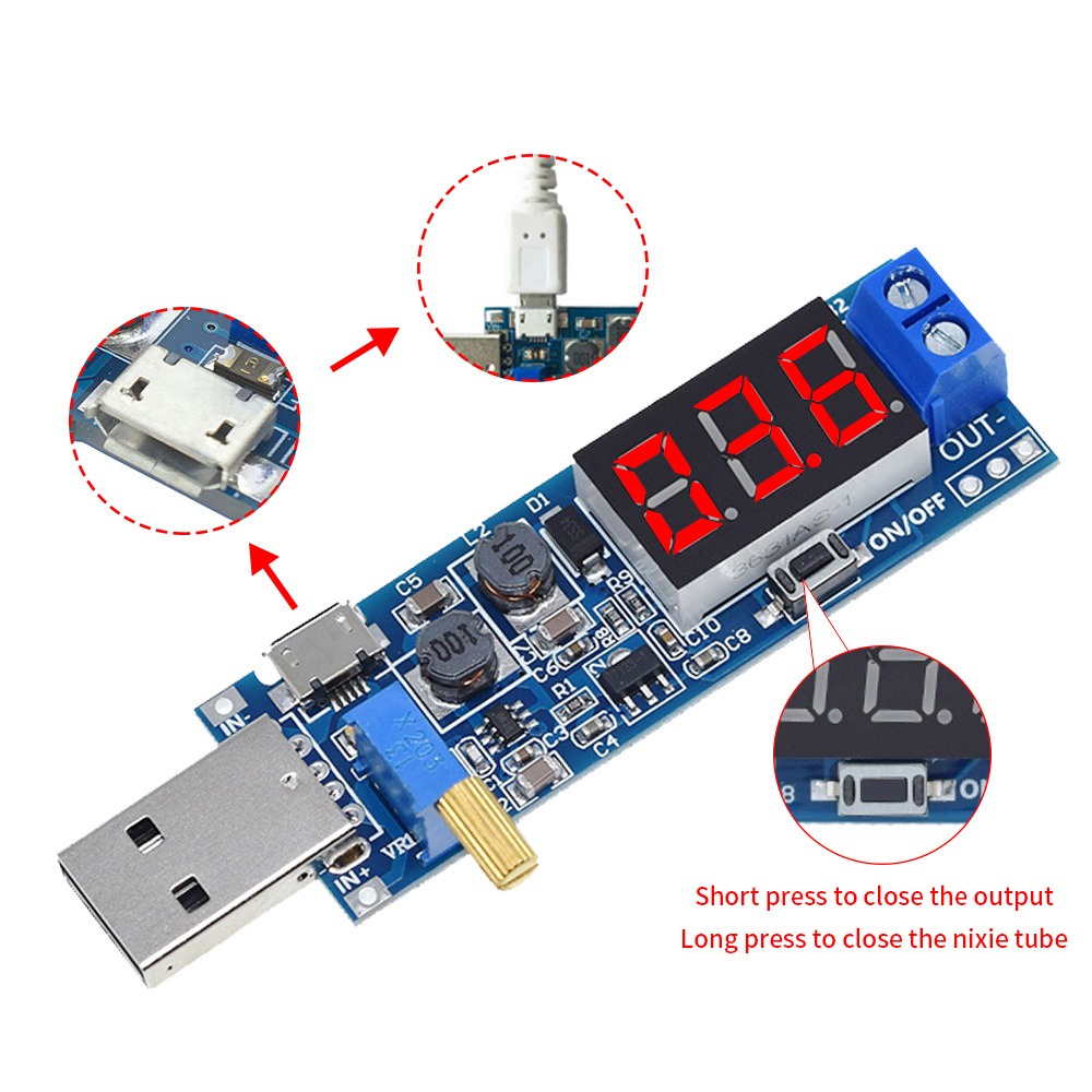 Điện Áp Đầu Ra: 1.2v ~ 24v: 3.5-12v size: 64 * 22mm: 13 Gram