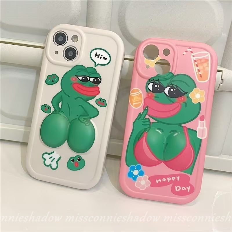 Phim hoạt hình 3d giải nén hạnh phúc trà sữa cặp đôi ếch vui nhộn vỏ điện thoại tương thích cho iphone 6 6s 7 8 plus xr 12 14 11 13 pro max 11 pro max x xs max se véo khuôn mặt bóng