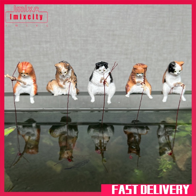 Imixcity đồ trang trí bằng nhựa nhân tạo hình dạng mèo bố cục đạo cụ bể cá trang trí cảnh quan bể cá