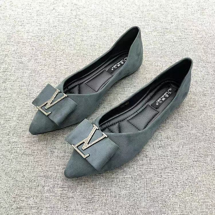 ZTAIXIELUA Giày đơn mũi nhọn nông dành cho nữ giày da lộn thời trang đế bằng màu đen