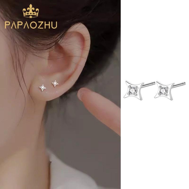 Bông tai ngôi sao chữ thập PAPAOZHU bạc S925 sáng chiếu không dị ứng đeo hàng ngày