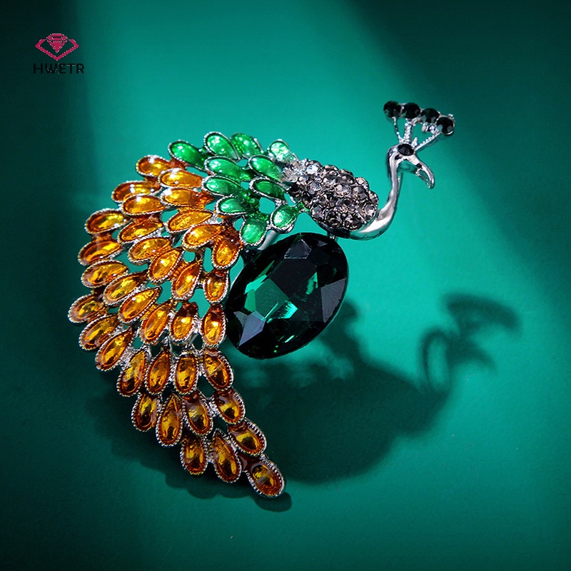 Hwetr rhinestone peacock brooches pins trang sức tiệc quà tặng giáng sinh phụ kiện mới