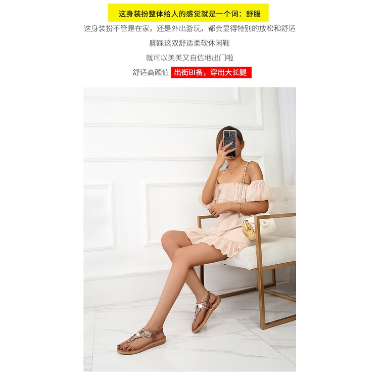 Giày Sandal Đế Bằng Đính Đá Hình Hoa Xinh Xắn Thời Trang Cho Nữ