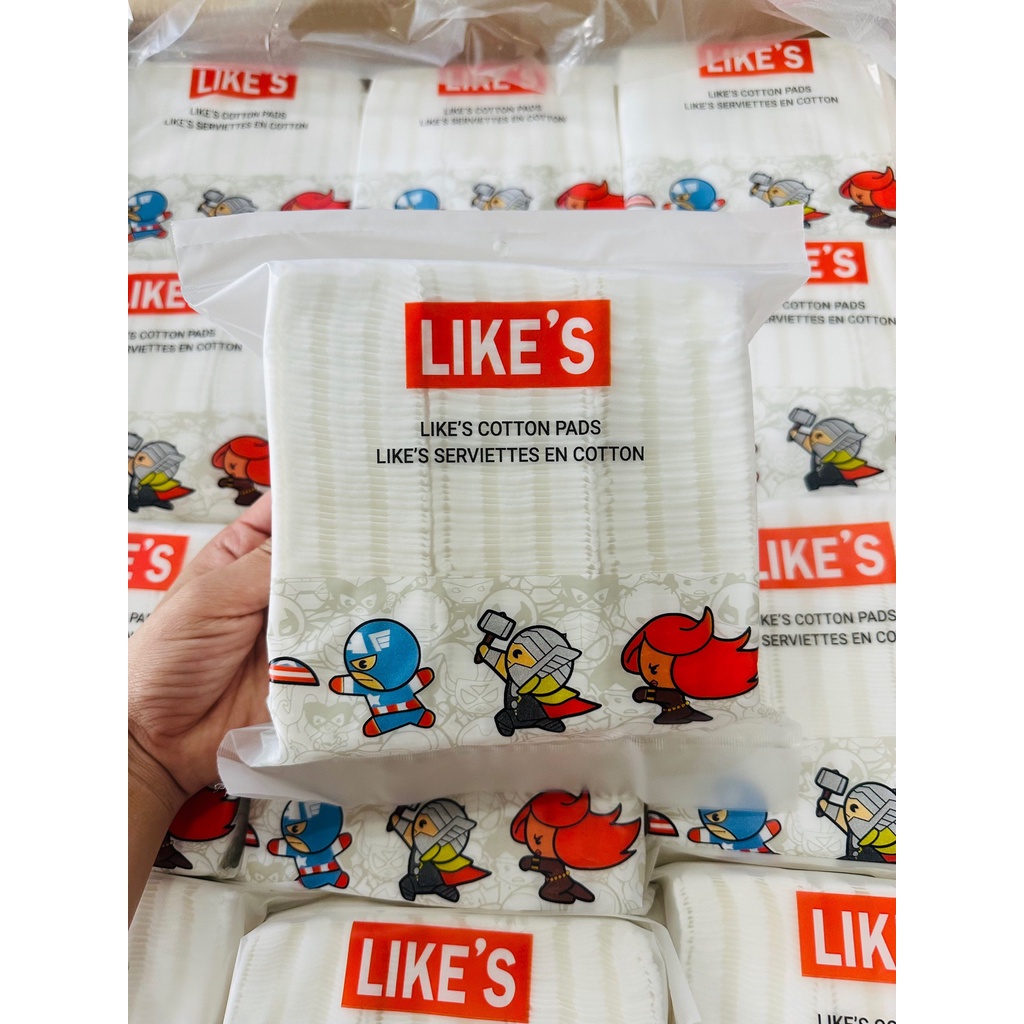 Bông Tẩy Trang Like'S Cotton Pads Siêu Nhân Marvel 225 Miếng, 100% Cotton Dập Viền 3 Lớp Chắc Chắn