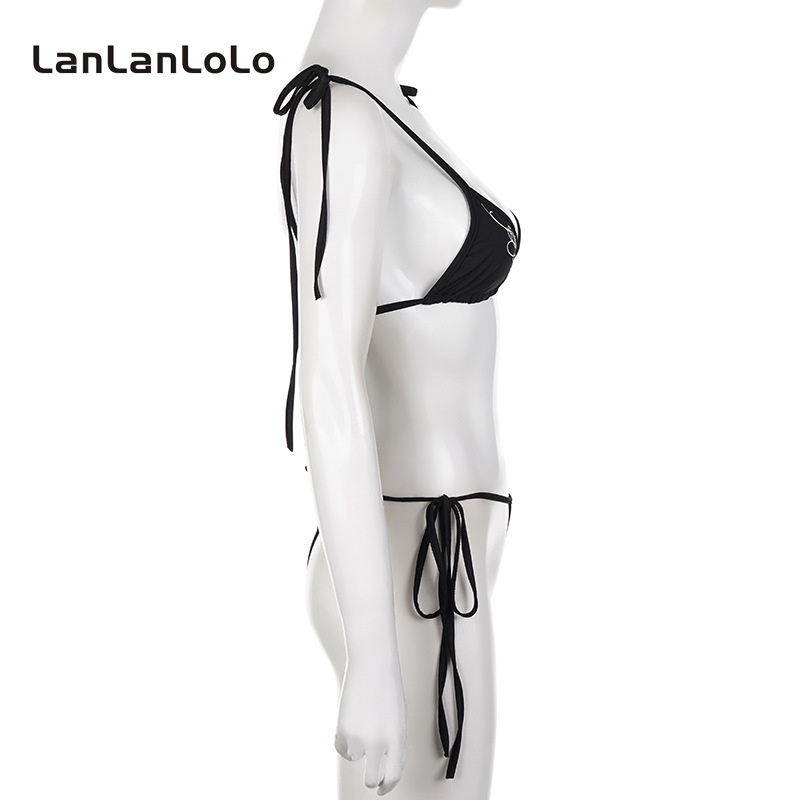 Bộ đồ nữ hai mảnh LanLanLoLo với áo buộc dây hở rốn in màu tương phản gợi cảm thời trang 2023
