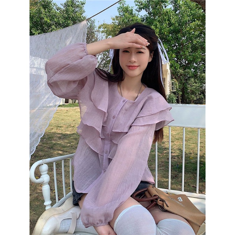 Áo Sơ Mi chiffon Cổ Búp Bê Phong Cách Pháp Thời Trang Mùa Xuân 2023 Mới Cho Nữ