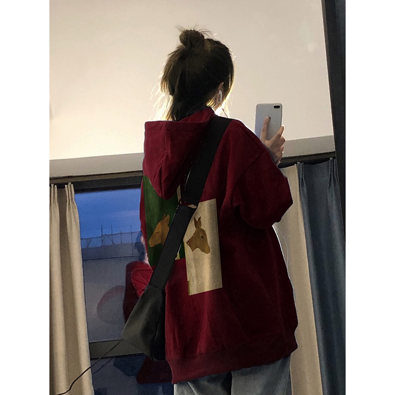 Cotton in mùa thu có mũ trùm đầu áo dài tay t-shirt của phụ nữ phong cách hàn quốc thời trang lỏng lẻo mùa đông chữ cái áo len cổ điển
