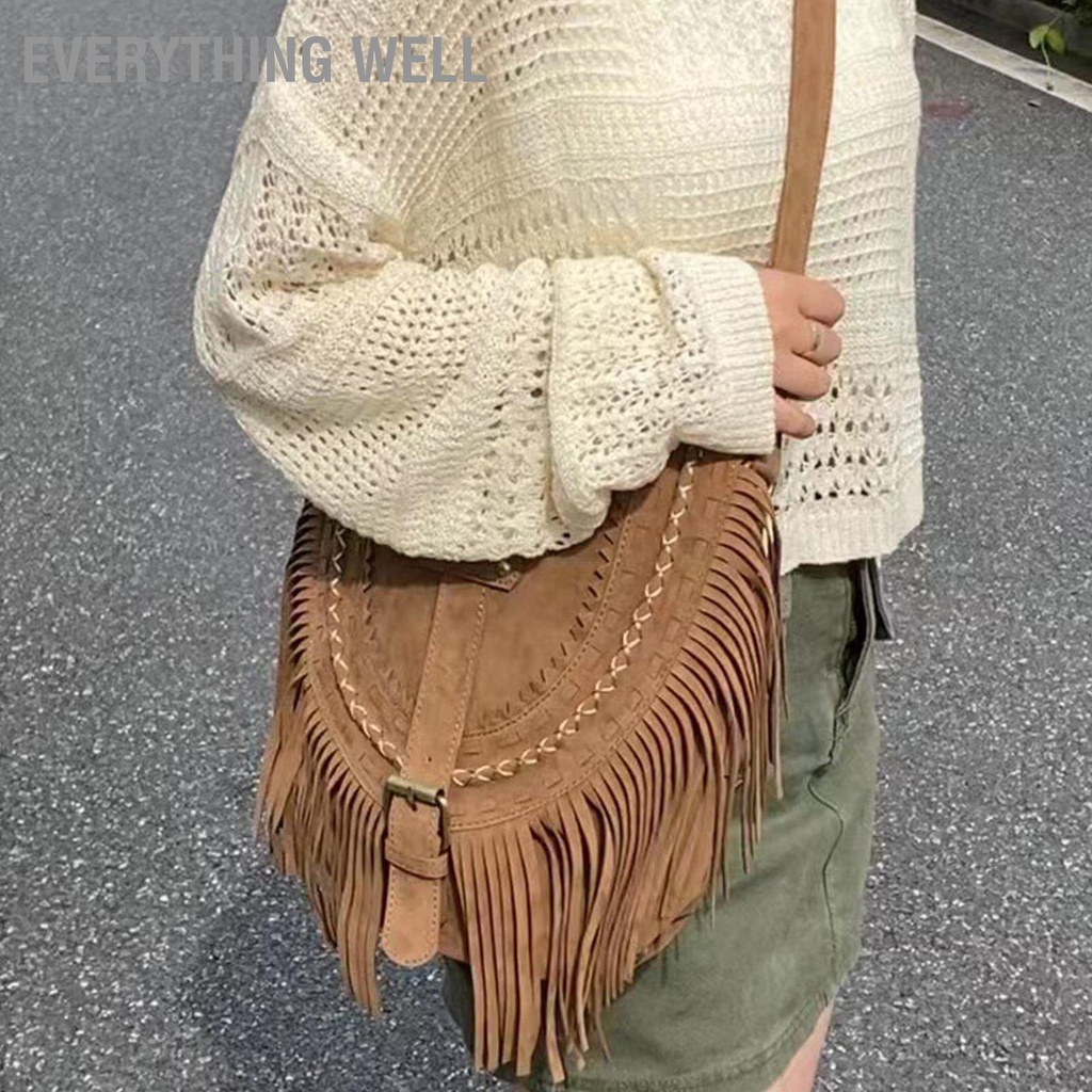 Phụ nữ Vintage Tua Rua Túi Điều Chỉnh Dây Đeo Thời Trang Thanh Lịch Đơn Vai Viền Túi