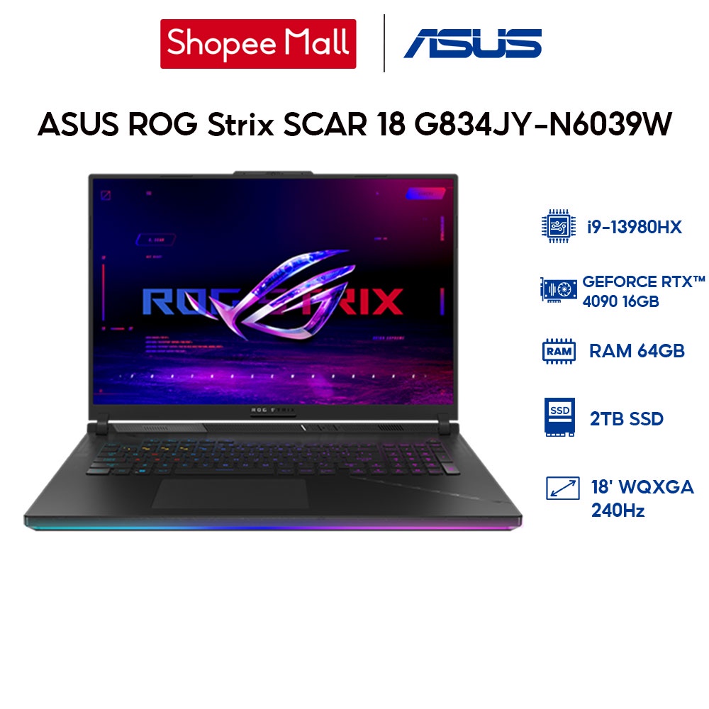 Laptop ASUS ROG Strix SCAR 18 G834JY-N6039W i9-13980HX | 64GB | 2TB | RTX™ 4090 16GB