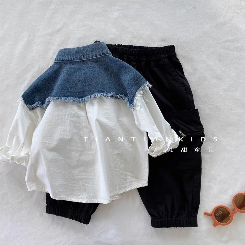 Áo Sơ Mi Denim Tay Dài Phong Cách Hàn Quốc Thời Trang Mùa Xuân Cho Bé Trai / Gái