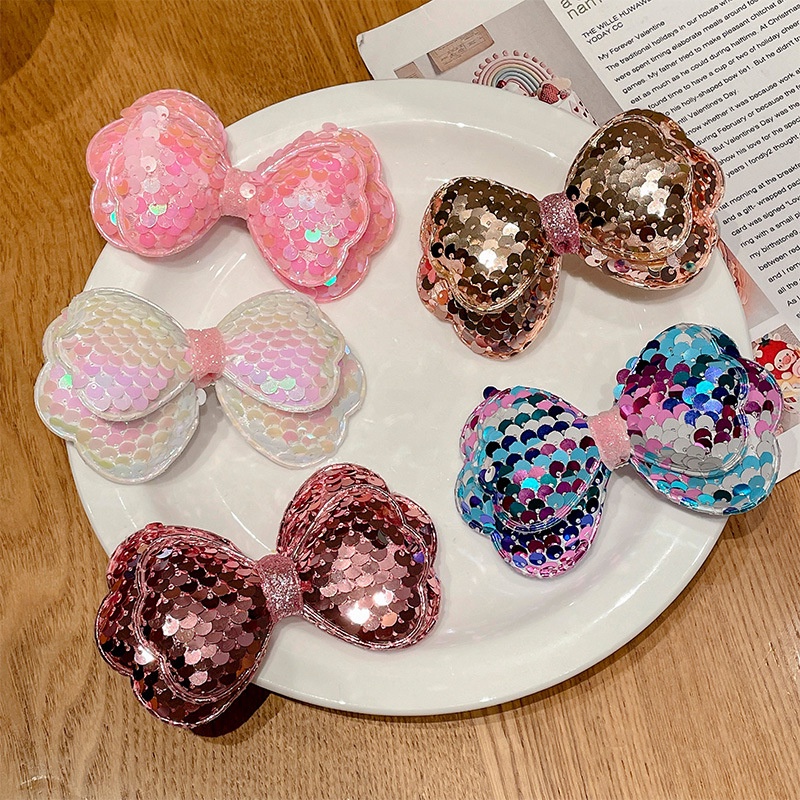 Kẹp Tóc Nơ Đính Kim Sa Lấp Lánh Nhiều Màu Mới Cho Bé Gái