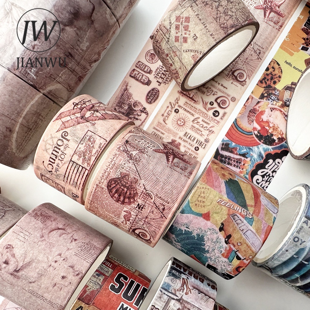 Bộ 4 Cuộn Băng Keo Giấy Washi Nhiều Kích Cỡ Phong Cách Vintage