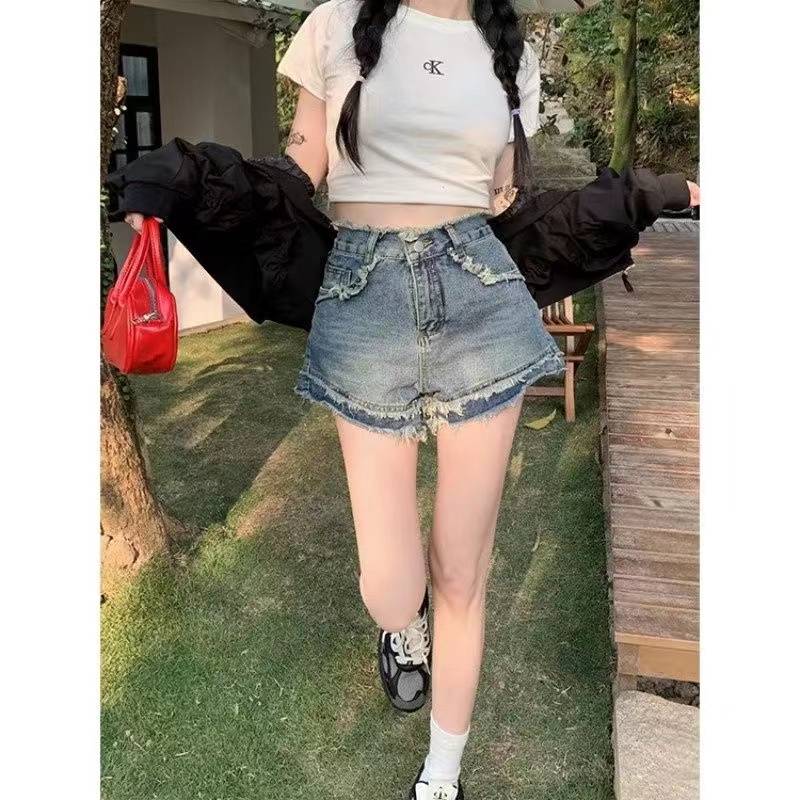 Quần Short Denim Lưng Cao Dáng Chữ A Thời Trang Mùa Hè Phong Cách Hàn Quốc Cho Nữ