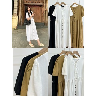 Váy thô cộc tay cổ V dáng dài cúc dọc V771 SUSTORE