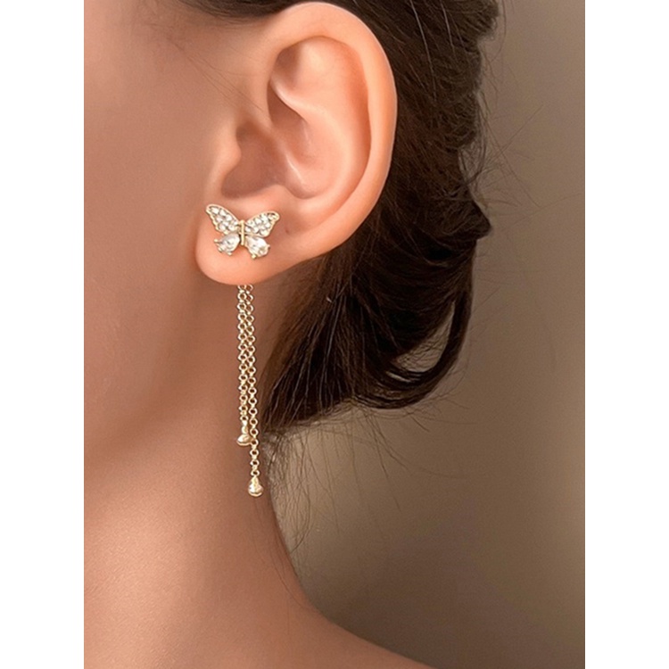 Bông Tai Dài Hình Bướm Đính Đá Zircon Sang Trọng Dành Cho Nữ