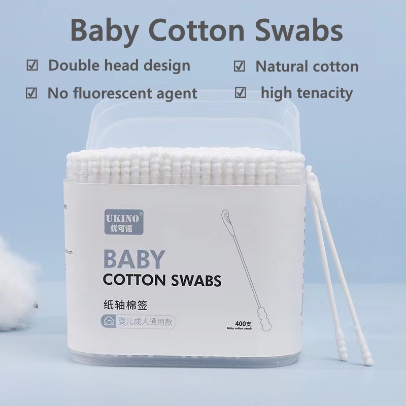 Set 400 Tăm Bông 100% Cotton Hữu Cơ Đầu Tròn Và Xoắn Ốc Đa Năng Cho Trẻ Sơ Sinh / Người Lớn
