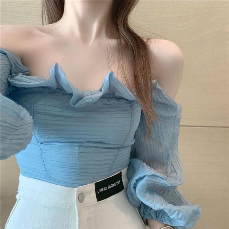 Áo Sơ Mi Chiffon Trễ Vai Nhún Bèo Phong Cách Pháp Thời Trang Mùa Hè Quyến Rũ Cho Nữ