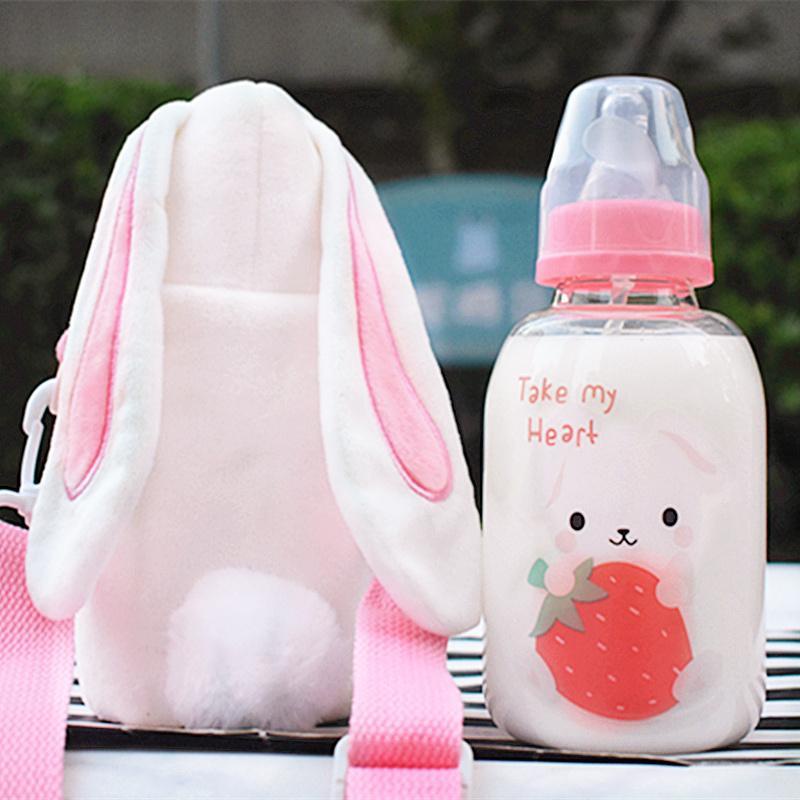 Bình Sữa Thủy Tinh Có Ống Hút Thiết Kế Dễ Thương Cho Người Lớn Và Trẻ Em