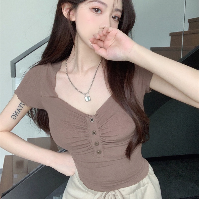 COZOKC Áo Thun Ngắn Tay Màu Trơn Dáng Ôm Thời Trang