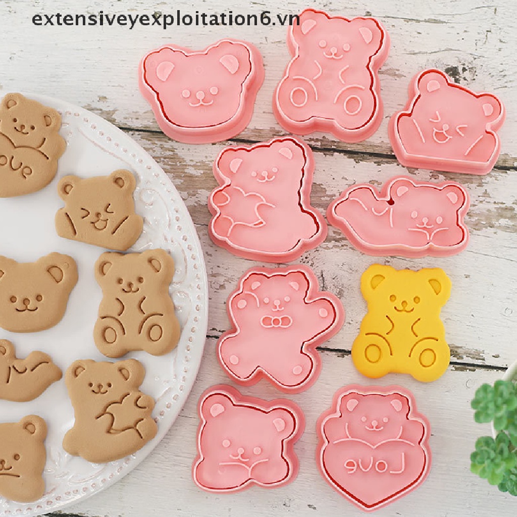 Bộ 8 Khuôn Cắt Tạo Hình Bánh Quy Hình Gấu 3D Bằng Nhựa