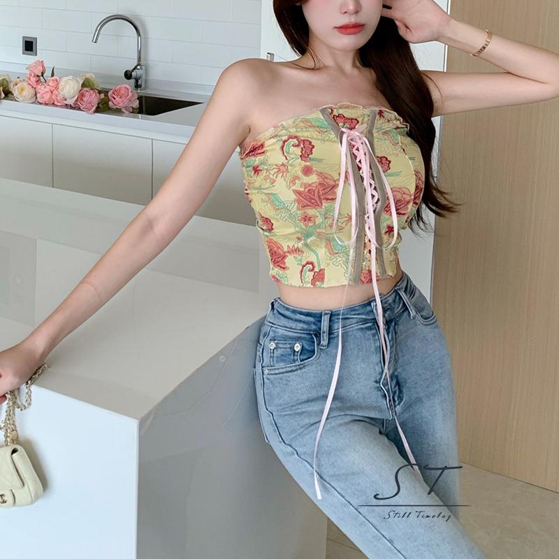 Áo Croptop Trễ Vai Không Tay In Họa Tiết Hoa Thời Trang Đường Phố CY03 CY03 Cho Nữ