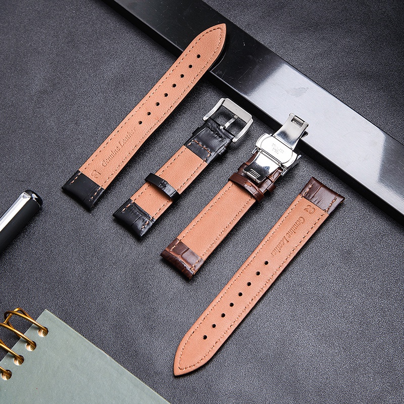 [DA TỐT] Dây da đồng hồ da bò lớp đầu tiên BO-48 KHÓA CÀI chống thấm nước 19 20 21 22mm