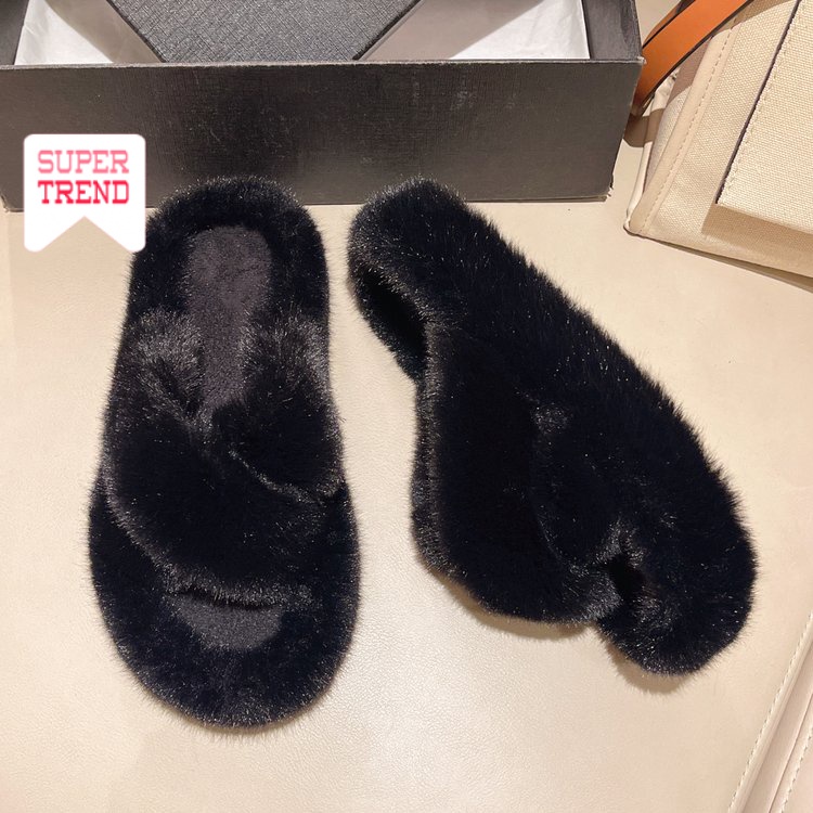 4CM Dép Lông Xù Dày Dặn Mũi Tròn Ấm Áp Thoải Mái Thời Trang Mới