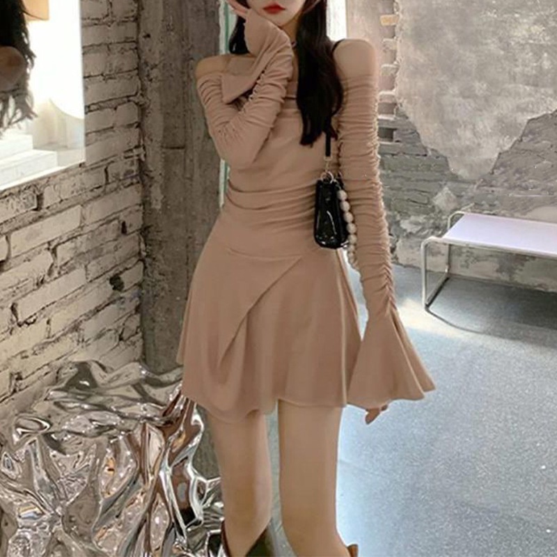 Váy Ôm Eo Tay Loe Gợi Cảm Màu Trơn Phong Cách Mới