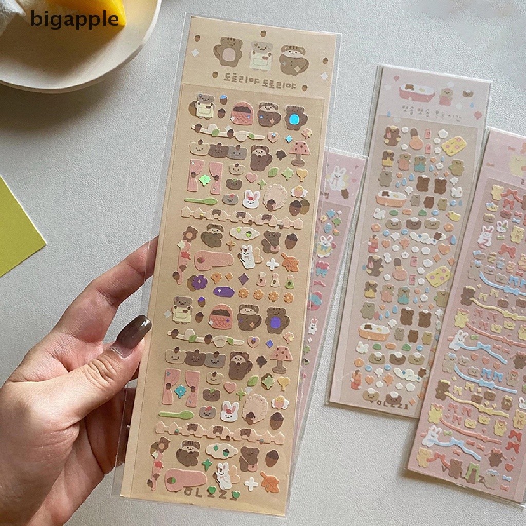 Bigapple 1 Miếng Dán Laser Hình Hoạt Hình Gấu Thỏ Kiểu Hàn Quốc Phổ Biến Trang Trí Sổ Tay DIY