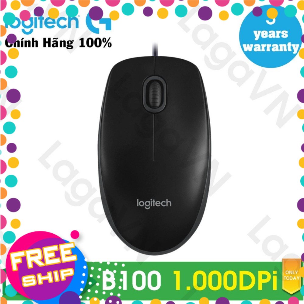 Chuột quang có dây Logitech B100 (Đen) kết nối chuẩn USB, dây 1.8m, công nghệ chipset tiên tiến - duc chinh 2023 xa het