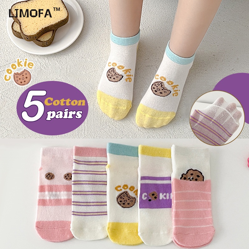 LJMOFA Set 5 Đôi Vớ Cotton Phối Lưới Thoáng Khí Thoải Mái Nhiều Kiểu Dáng Dễ Thương Dành Cho Bé Gái 1-12 Tuổi