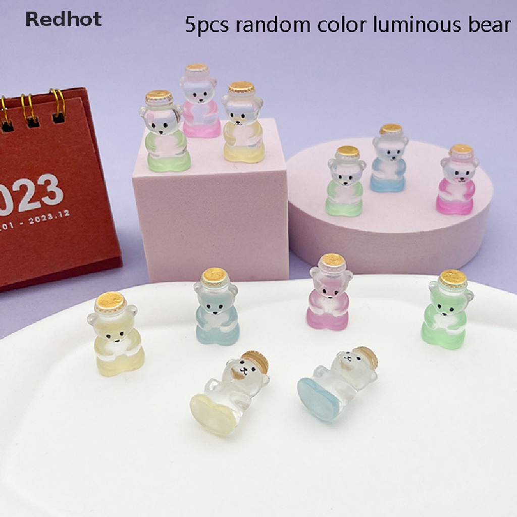 &lt; Redhot &gt; Bộ 5 Gấu Dạ Quang Trong Suốt Bằng Nhựa Resin Trang Trí Nhà Cửa / Xe Hơi Dễ Thương