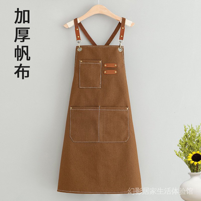 Thick canvas wear-resistant waisted apron oil-proof household kitchen men's printed catering milk tea coffee shop work clothes women YEM3