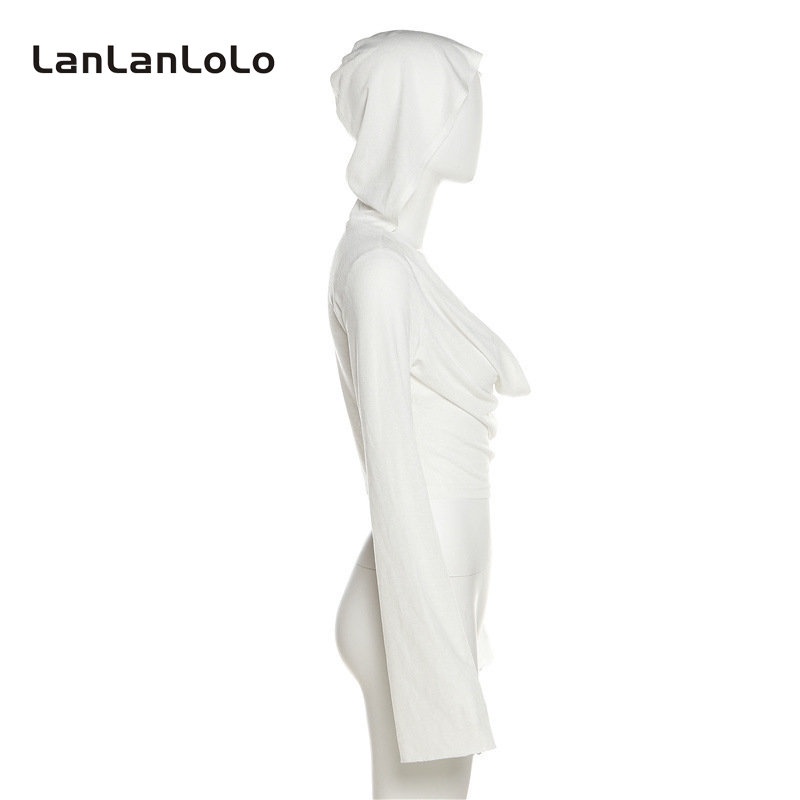 Áo hoodie mỏng LanLanLoLo tay dài màu trơn dáng rộng thời trang 2023 cho nữ
