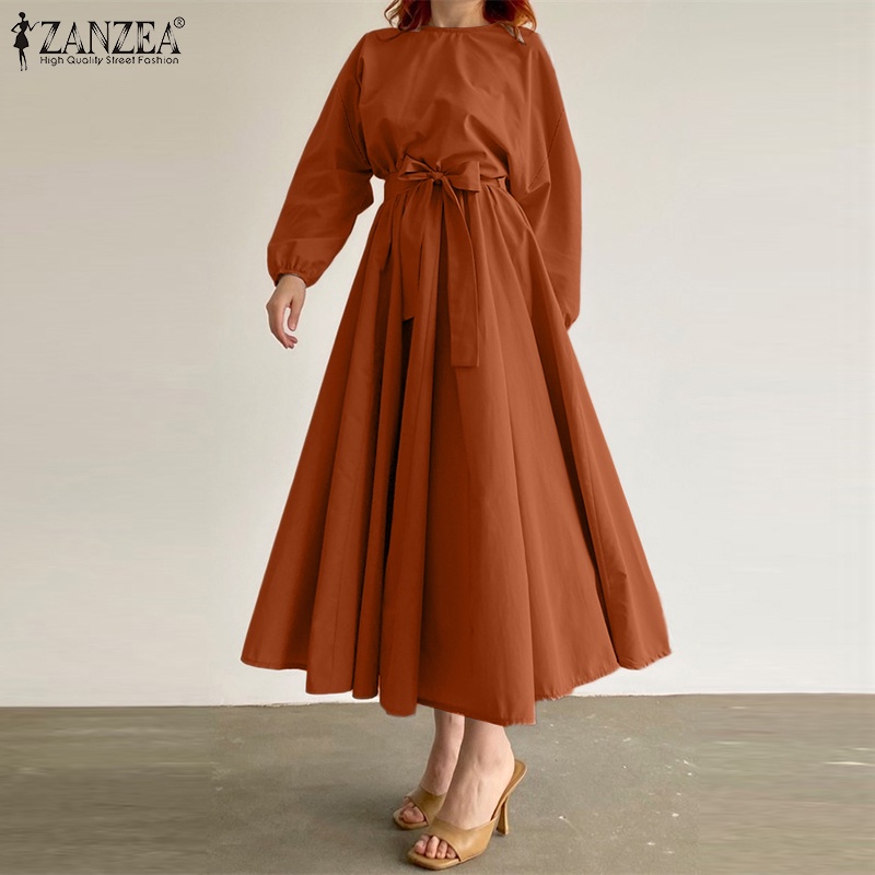 Zanzea Đầm Dài Dáng Chữ A Tay Dài Xếp Ly Thời Trang Dự Tiệc Cho Nữ