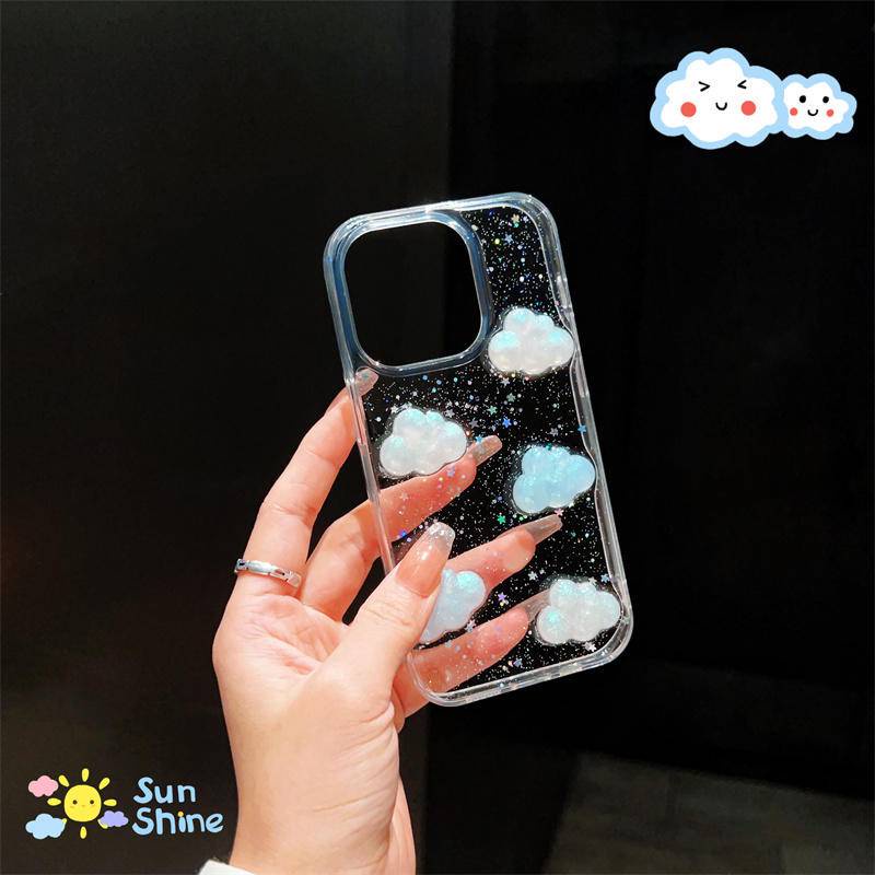 Ốp Điện Thoại TPU Trong Suốt Chống Sốc Hình Đám Mây 3D Cho iPhone 14 13 12 11 Pro MAX Plus X XS MAX XR 7 8 Plus SE 2022 2020