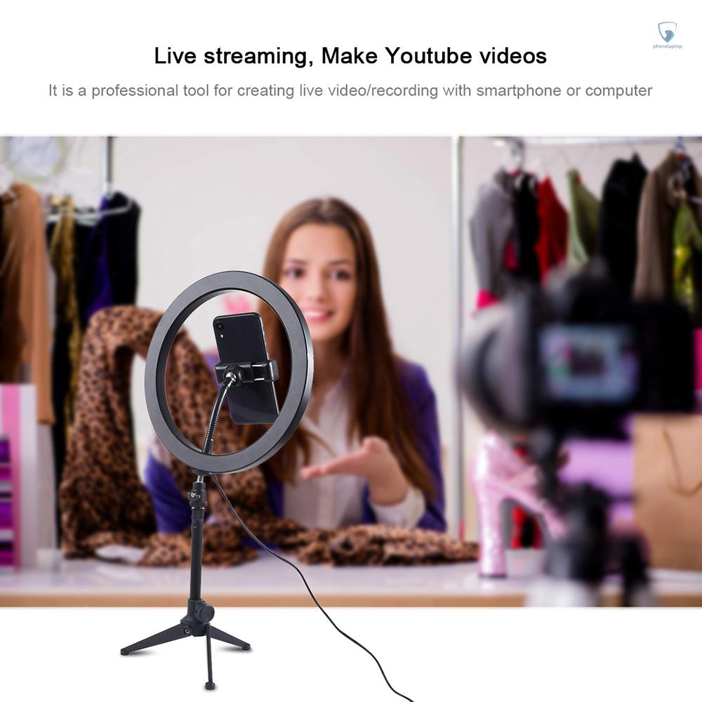 Đèn LED Tròn 10 "Có Thể Điều Chỉnh Độ Sáng Kèm Giá Đỡ Điện Thoại Di Động Hỗ Trợ Quay Video / Phát Trực Tiếp