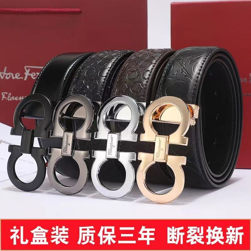 Salvatore Ferragamo Dây Nịt Da Bò Thật 8 Lớp Cài Khóa Thời Trang Cho Nam Trung Niên