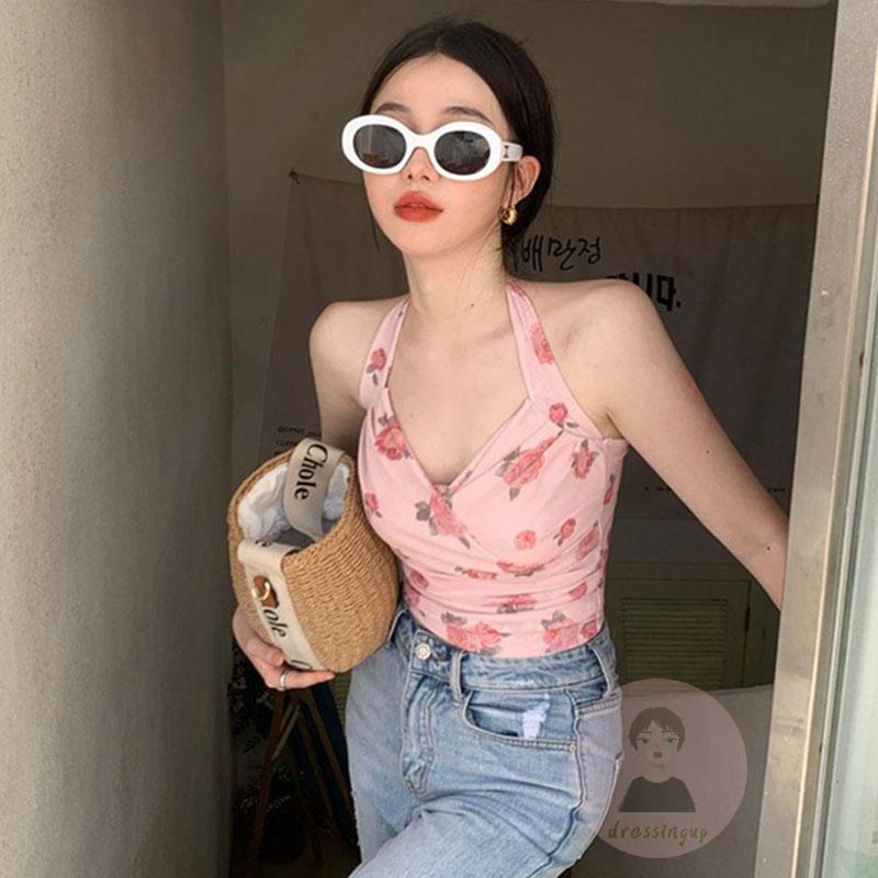 Áo Nữ Không Tay Cổ Chữ V In Hoa Thời Trang Quyến Rũ